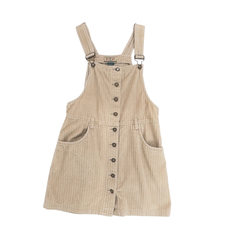 Vintage 80s/90s EXP Express Overall Dress Tan Corduroy - Small